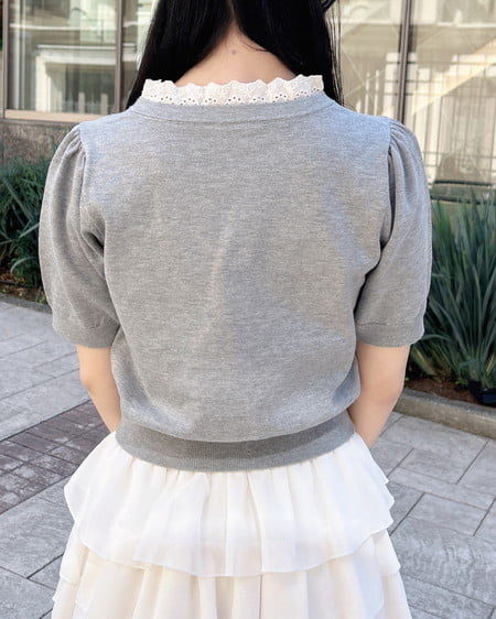 INGNI(イング) レースボウタイ半袖ニット グレー