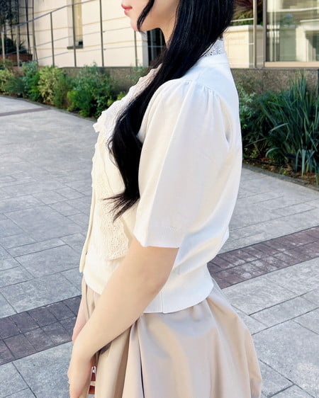 INGNI(イング) レースボウタイ半袖ニット アイボリー