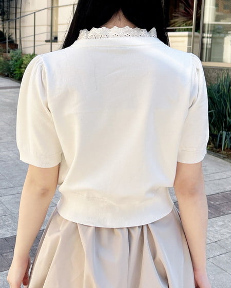 INGNI(イング) レースボウタイ半袖ニット アイボリー