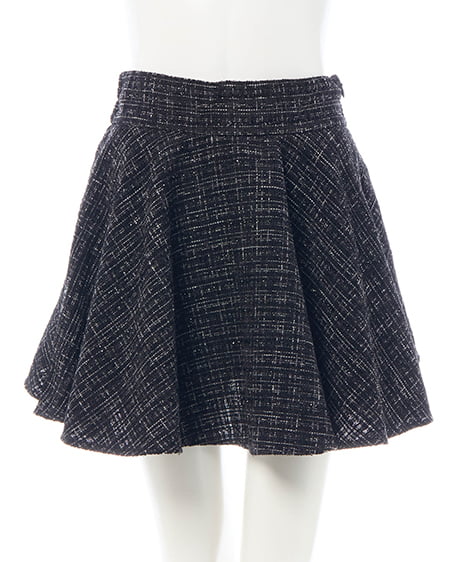 INGNI(イング) バックリボンツイードフレアスカパン クロ/ツイード