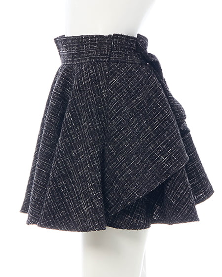 INGNI(イング) バックリボンツイードフレアスカパン クロ/ツイード