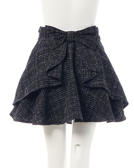 INGNI(イング) バックリボンツイードフレアスカパン クロ/ツイード