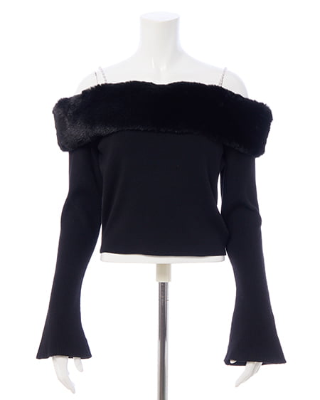 INGNI(イング) 2Wayエコファーオフショルニット クロ