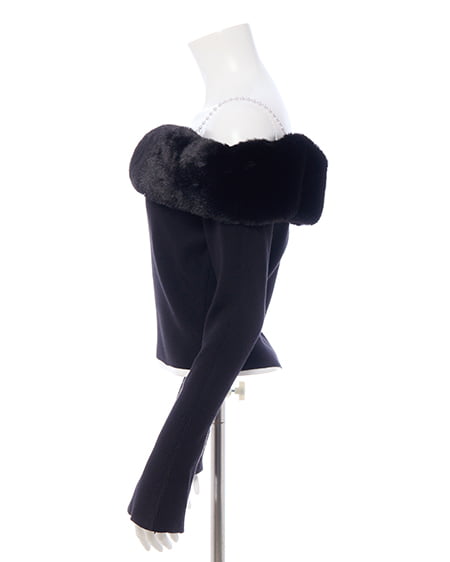 INGNI(イング) 2Wayエコファーオフショルニット クロ