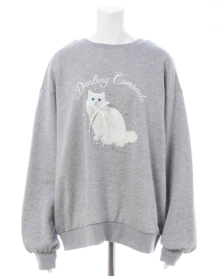 INGNI(イング) 装飾リボン付ねこスウェットトップス グレー