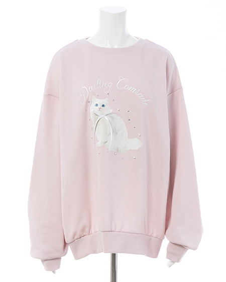 INGNI(イング) 装飾リボン付ねこスウェットトップス ライトピンク