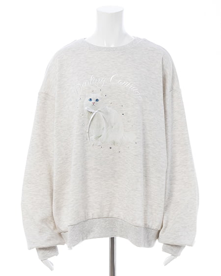 INGNI(イング) 装飾リボン付ねこスウェットトップス オートミール