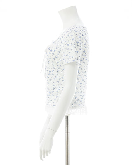 INGNI(イング) レースレイヤード風リボン付き半袖リブトップス オフホワイト/ハナ