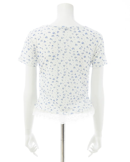 INGNI(イング) レースレイヤード風リボン付き半袖リブトップス オフホワイト/ハナ