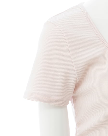 INGNI(イング) レースレイヤード風リボン付き半袖リブトップス ライトピンク