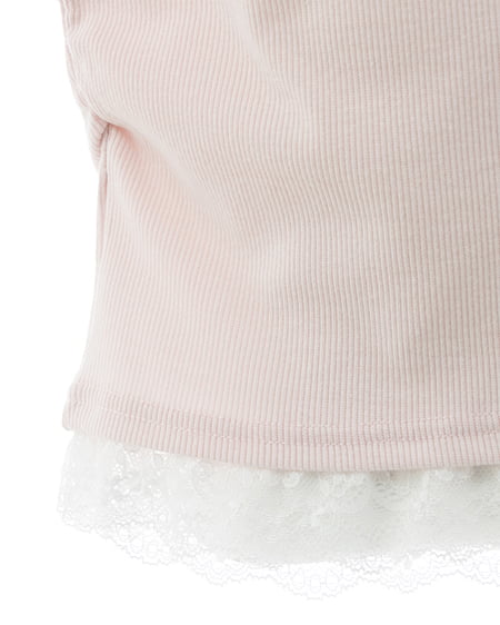 INGNI(イング) レースレイヤード風リボン付き半袖リブトップス ライトピンク