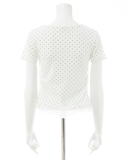 INGNI(イング) レースレイヤード風リボン付き半袖リブトップス オフクロ/ドット