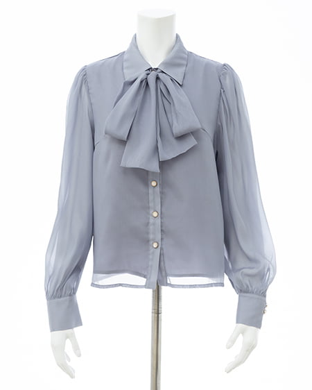 INGNI(イング) シアーボウタイブラウス ブルーグレー