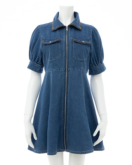 INGNI(イング) 合皮切替デニムミニワンピース ブルー/ブラウン