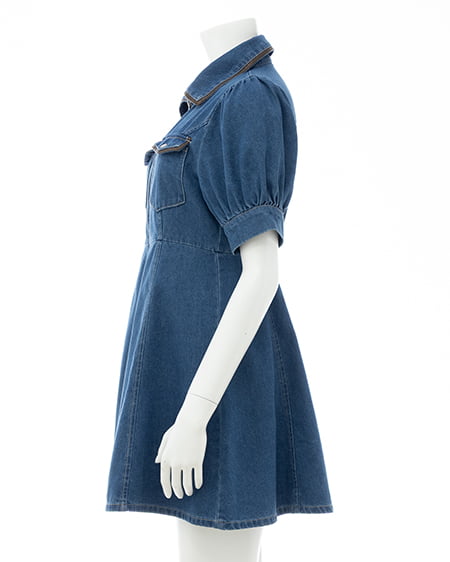 INGNI(イング) 合皮切替デニムミニワンピース ブルー/ブラウン