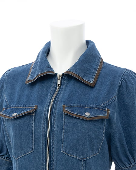 INGNI(イング) 合皮切替デニムミニワンピース ブルー/ブラウン