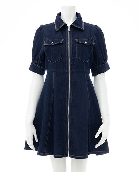 INGNI(イング) 合皮切替デニムミニワンピース コン/クロ