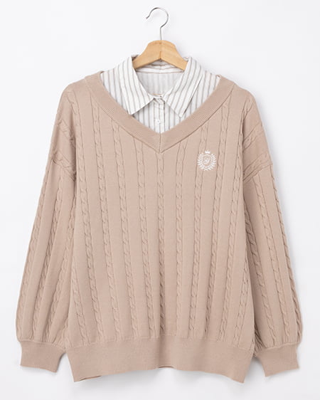 シャツドッキングVネックニット