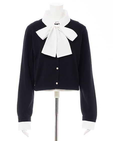 INGNI(イング) ボウタイドッキングニット クロ/オフホワイト