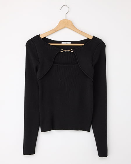 【4/8 2時までの限定価格】ビット付デコルテオープンリブニット