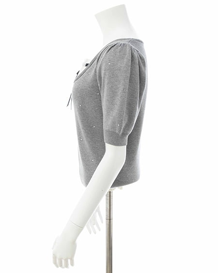 INGNI(イング) ビジュー飛ばしレイヤード風ニット グレー/オフホワイト