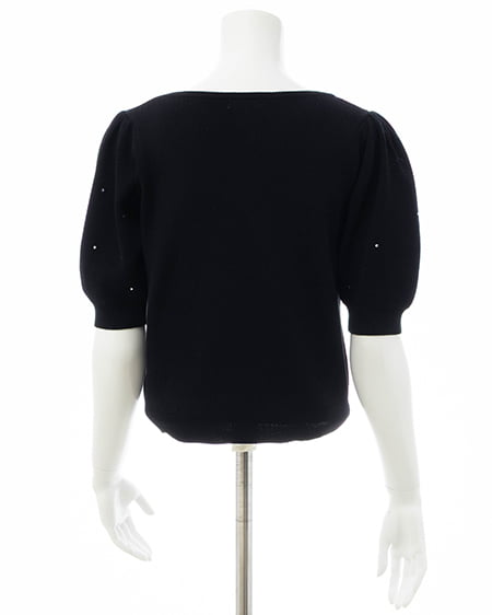 INGNI(イング) ビジュー飛ばしレイヤード風ニット クロ/オフホワイト