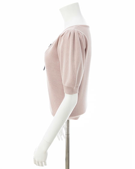 INGNI(イング) ビジュー飛ばしレイヤード風ニット ピンク/オフホワイト