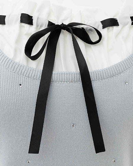 INGNI(イング) ビジュー飛ばしレイヤード風ニット サックス/オフホワイト