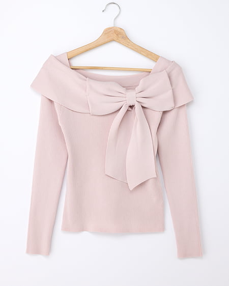 リボンオフショルニット