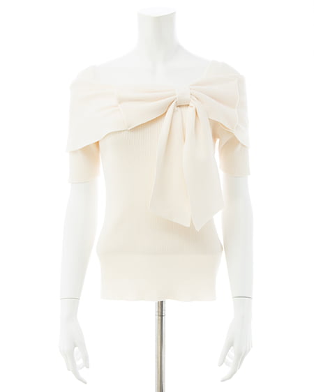 INGNI(イング) リボンオフショル半袖ニット アイボリー