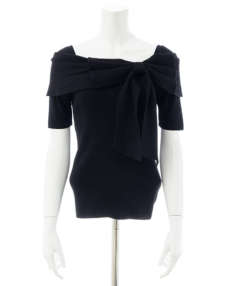 INGNI(イング) リボンオフショル半袖ニット クロ