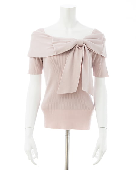 INGNI(イング) リボンオフショル半袖ニット ピンク