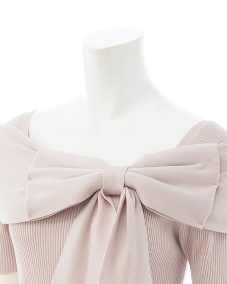 INGNI(イング) リボンオフショル半袖ニット ピンク