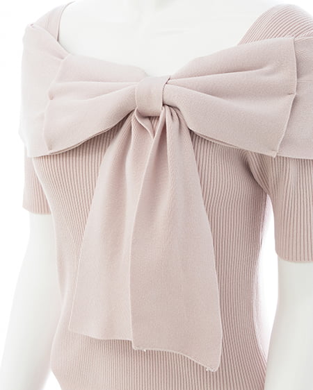 INGNI(イング) リボンオフショル半袖ニット ピンク