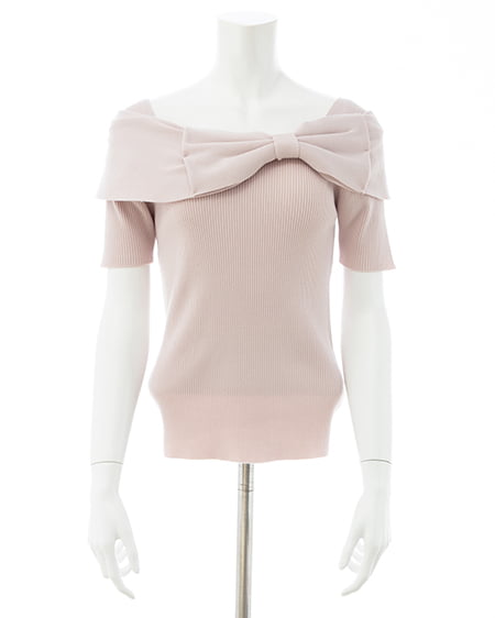 INGNI(イング) リボンオフショル半袖ニット ピンク
