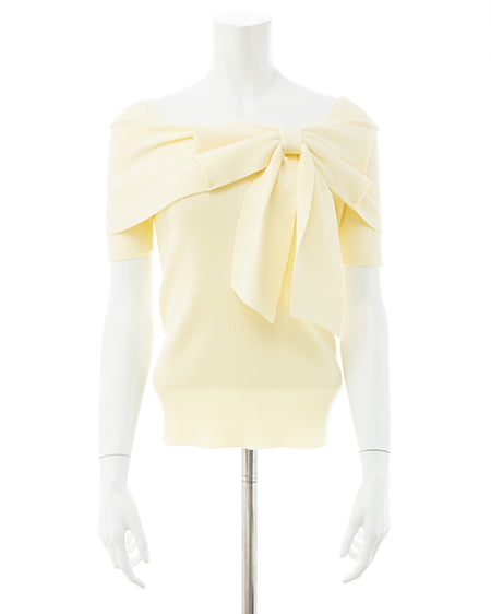 INGNI(イング) リボンオフショル半袖ニット イエロー