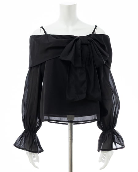 INGNI(イング) シアーオフショルリボンブラウス クロ