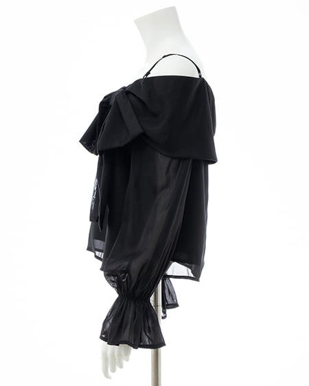 INGNI(イング) シアーオフショルリボンブラウス クロ