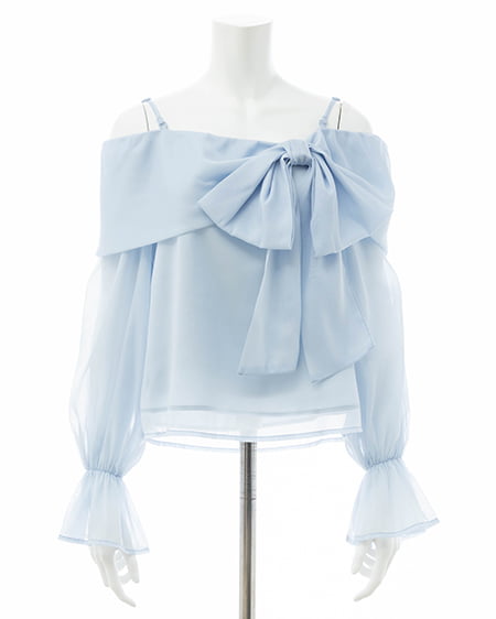 INGNI(イング) シアーオフショルリボンブラウス サックス