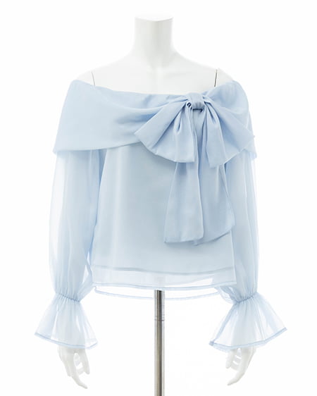 INGNI(イング) シアーオフショルリボンブラウス サックス