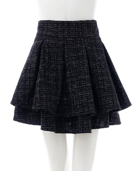 INGNI(イング) ツイードタックミニフレアスカート クロ/ツイード