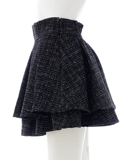 INGNI(イング) ツイードタックミニフレアスカート クロ/ツイード