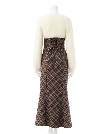 INGNI(イング) シャギーニットボレロ+マーメイドワンピースセット アイボリー/ブラウンチェック