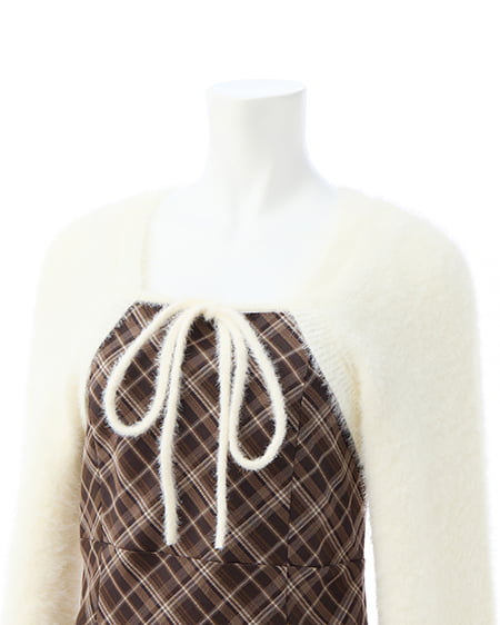 INGNI(イング) シャギーニットボレロ+マーメイドワンピースセット アイボリー/ブラウンチェック