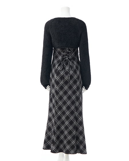 INGNI(イング) シャギーニットボレロ+マーメイドワンピースセット クロ/クロチェック