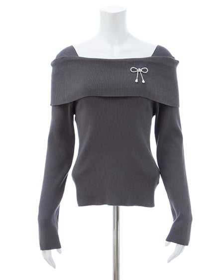 INGNI(イング) ブローチ付オフショルニット チャコールグレー/A