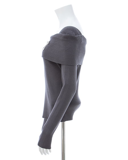 INGNI(イング) ブローチ付オフショルニット チャコールグレー/A