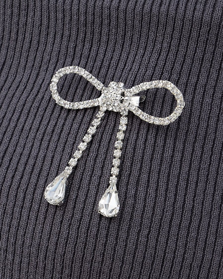 INGNI(イング) ブローチ付オフショルニット チャコールグレー/A