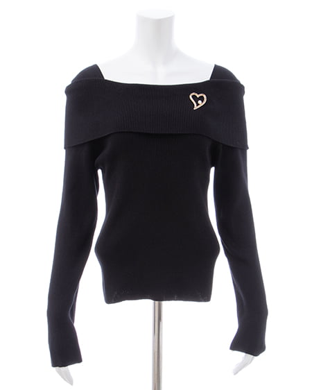 INGNI(イング) ブローチ付オフショルニット クロ