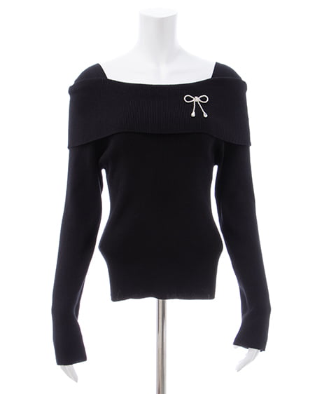 INGNI(イング) ブローチ付オフショルニット クロ/A